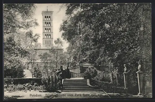 AK Potsdam, Friedenskirche vom Park Sanssouci aus