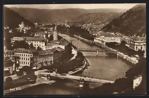 AK Bad Ems, Flusspartie mit Brücken