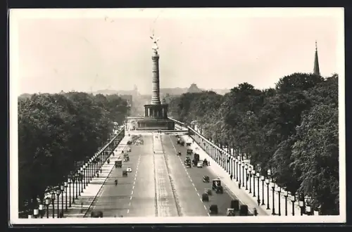 AK Berlin-Tiergarten, Charlottenburger Chaussee und Siegessäule