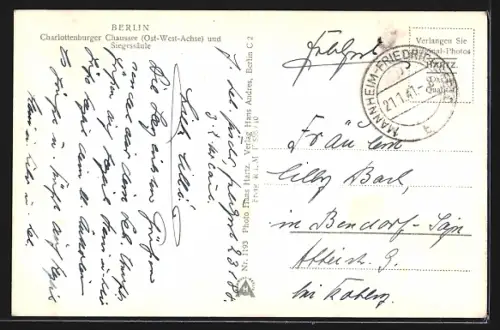 AK Berlin-Tiergarten, Charlottenburger Chaussee und Siegessäule