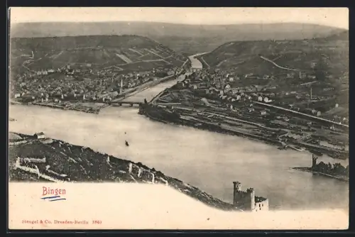 AK Bingen / Rhein, Flusspanorama mit Brücke