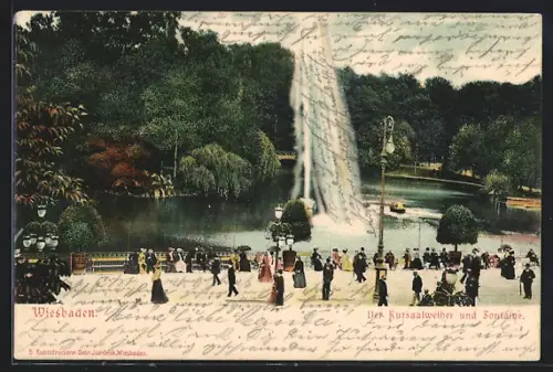 AK Wiesbaden, Kursaalweiher und Fontäne