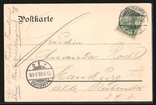 AK Wiesbaden, Kursaalweiher und Fontäne