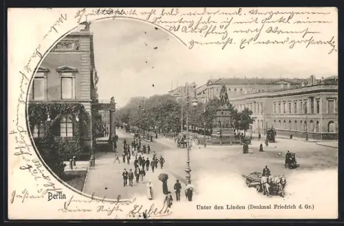 AK Berlin, Unter den Linden, Denkmal Friedrich d. Gr