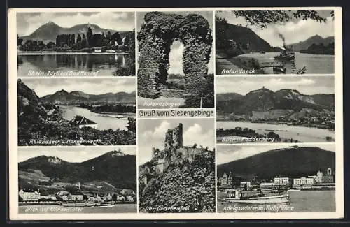 AK Königswinter /Siebengebirge, Drachenfels, Rolandseck, Rolandsbogen