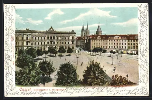 AK Cassel, Königsplatz, Hauptpost