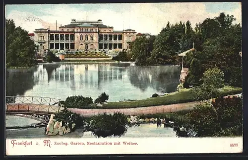 AK Frankfurt a. M., Zoolog. Garten, Restauration mit Weiher