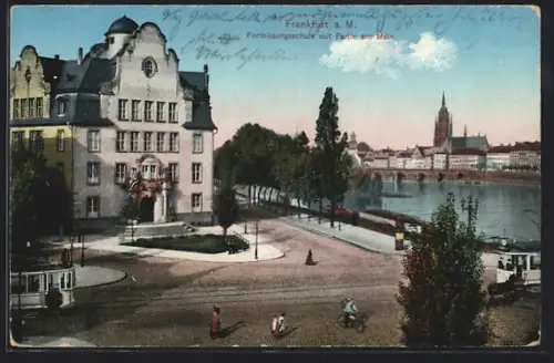 AK Frankfurt-Sachsenhausen., Fortbildungsschule mit Partie am Main