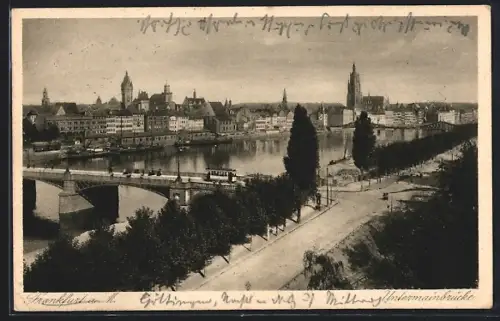AK Frankfurt am Main, Untermainbrücke, Dom, Strassenbahn