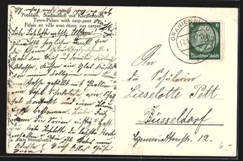 AK Potsdam, Stadtschloss mit Karpfenteich