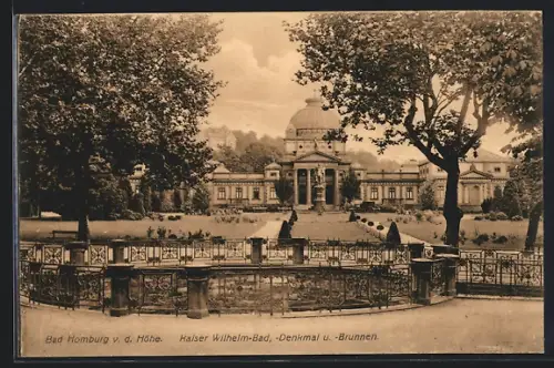 AK Bad Homburg v. d. Höhe, Kaiser Wilhelm-Bad, Denkmal, Brunnen