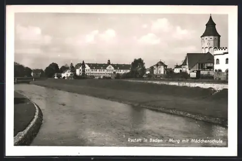AK Rastatt in Baden, Murg mit Mädchenschule