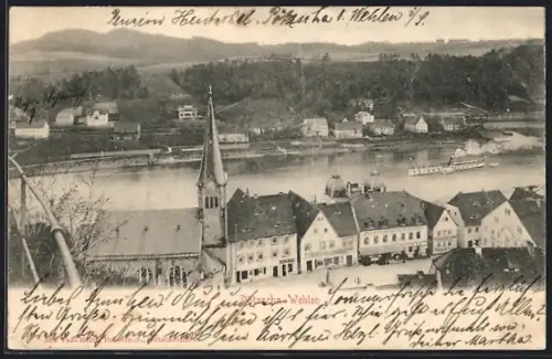 AK Pötzscha-Wehlen, Kirche, Flusspartie