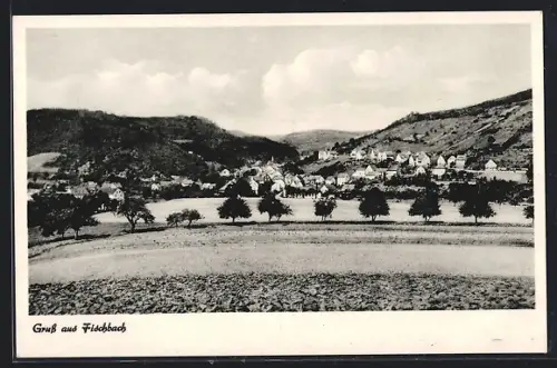 AK Fischbach / Nahe, Ortsansicht, Hügel, Felder