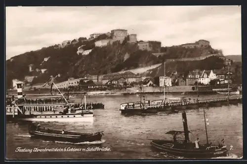 AK Koblenz, Festung Ehrenbreitstein mit Schiffbrücke