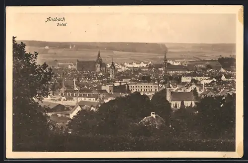AK Ansbach / Bayern, Totalansicht der Stadt