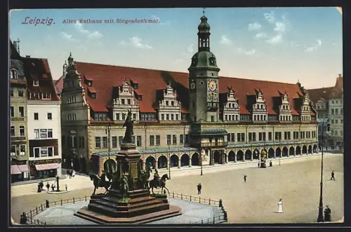 AK Leipzig, Altes Rathaus, Siegesdenkmal