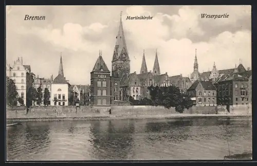 AK Bremen, Martinikirche, Weserpartie