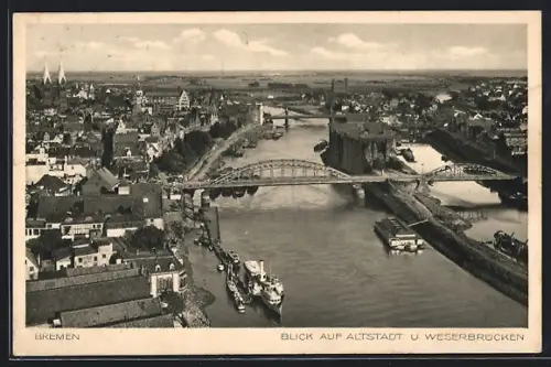 AK Bremen, Blick auf Altstadt und Weserbrücken