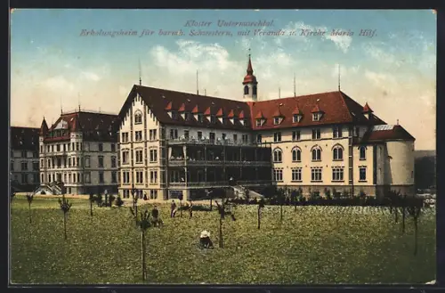 AK Untermarchtal, Kloster, Erholungsheim für barmherzige Schwestern, Veranda, Kirche Maria Hilf