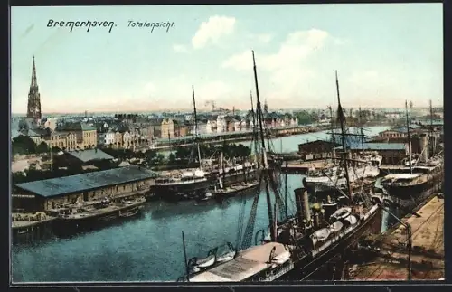 AK Bremerhaven, Totalansicht, Hafen, Schiffe