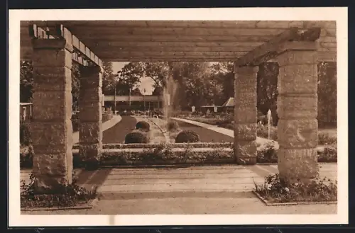 AK Coburg, Deutsche Rosenschau 1929, Gaststätte, Sicht vom Sintflutbrunnen