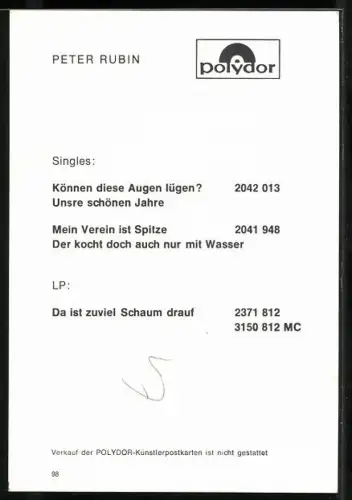 AK Musiker Peter Rubin, Porträt, Autograph