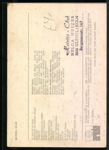 AK Musiker Michael Holm im Portrait, Autograph