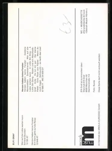 AK Musikerin Elfi Graf mit langen Haaren, Autograph