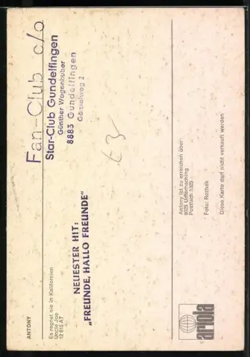 AK Musiker Antony im Schneidersitz, Autograph