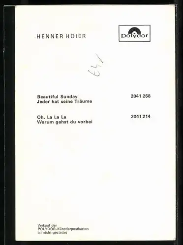 AK Musiker Henner Hoier im Halbportrait, Autograph