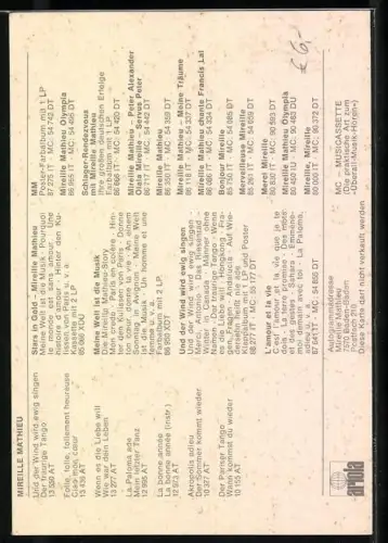 AK Musikerin Mireille Mathieu in Kamera blickend, Autograph