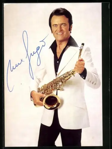AK Musiker Max Greger mit Saxophon, Autograph