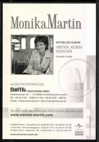 AK Musikerin Monika Martin im Trenchcoat, Autograph