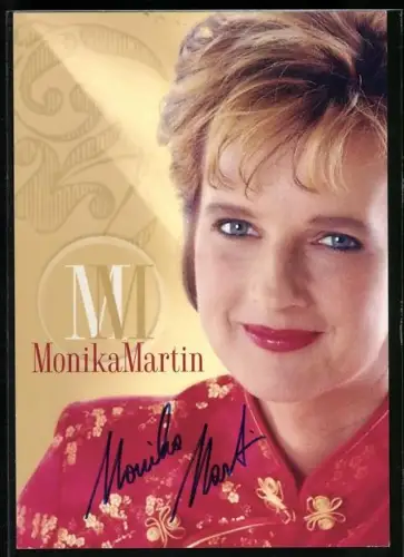AK Musiker Monika Martin in rotem, verzierten Anzug, Autograph