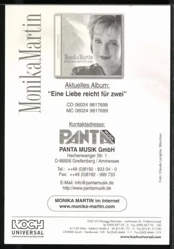 AK Musiker Monika Martin in rotem, verzierten Anzug, Autograph