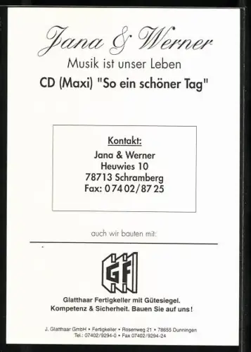 AK Musiker Jana und Werner im Halbportrait, Autograph