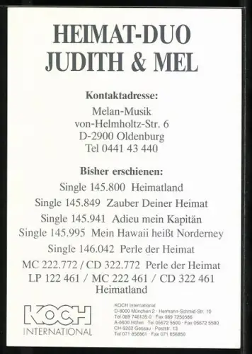 AK Musiker Judith und Mel im Halbportrait, Autograph