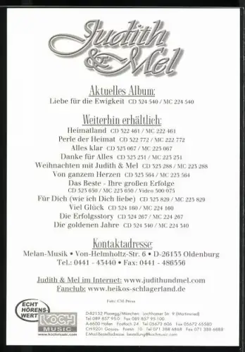 AK Musiker Judith und Mel im Portrait, Autograph