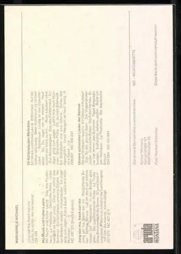 AK Musiker Marianne und Michael als Paar in die Kamera lächelnd, Autograph