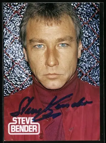 AK Musiker Steve Bender im roten Rollkragenpullover, Autograph