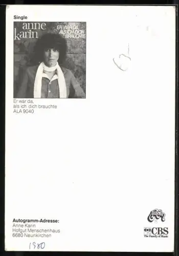 AK Sängerin Anne Karin, Portrait, Autograph