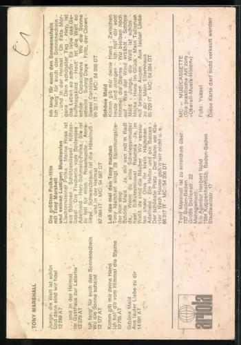 AK Musiker Tony Marshall lächelt in die Kamera, Autograph