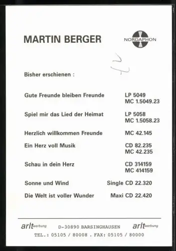 AK Musiker Martin Berger im Anzug, Autograph