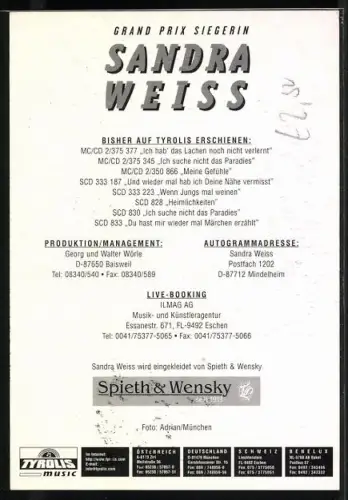 AK Sängerin Sandra Weiss mit bezauberndem Lächeln, Autograph