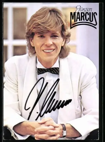 AK Musiker Jürgen Marcus in weissem Anzug, Autograph