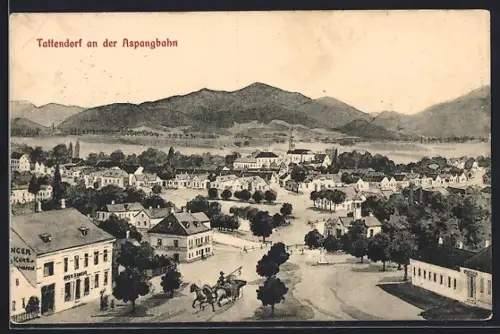 Künstler-AK Tattendorf an der Aspangbahn, Strassenpartie mit Kurzwarengeschäft von Josti Singer