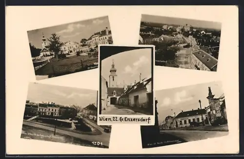 AK Gross-Enzersdorf, 5 Ansichten des Ortes, Kirche, Hauptplatz