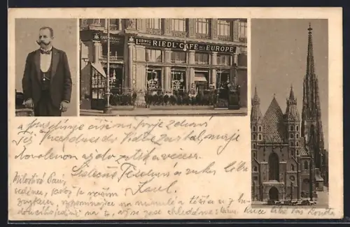AK Wien, Cafe de l`Europe, Stefansplatz 8, Ludwig Riedl, Kirche
