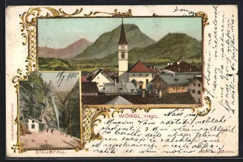 AK Wörgl, Teilansicht mit Kirche, Staubfall